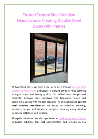 Trusted Custom Steel Window Manufacturer Creating Durable Steel Doors with Frames