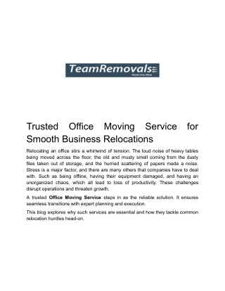 Trusted Office Moving Service for Smooth Business Relocations