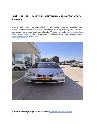 Fast Ride Taxi – Best Taxi Service in Udaipur for Every Journey
