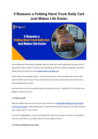 5 Reasons a Folding Hand Truck Dolly Cart Just Makes Life Easier