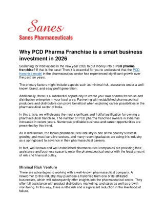 Why PCD Pharma Franchise is a smart business investment in 2026