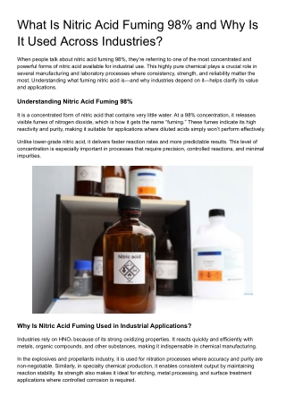 What Is Nitric Acid Fuming 98% and Why Is It Used Across Industries?