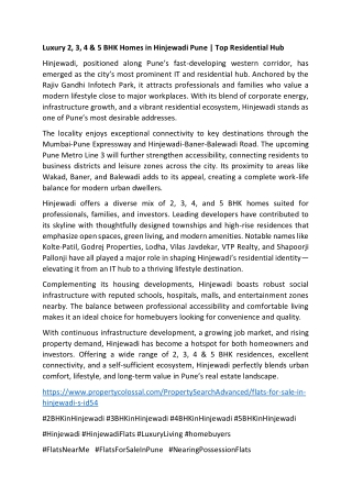 Luxury 2, 3, 4 & 5BHK Homes in Hinjewadi Pune | Top Residential Hub