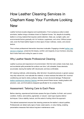 How Leather Cleaning Services in Clapham Keep Your Furniture Looking New