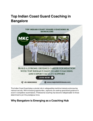 Top Indian Coast Guard Coaching in Bangalore By Major Kalshi Classes