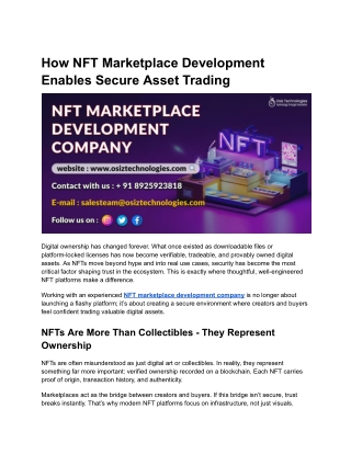 How NFT Marketplace Development Enables Secure Asset Trading