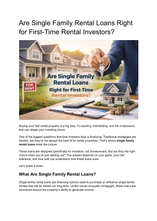 Are Single Family Rental Loans Right for First-Time Rental Investors?