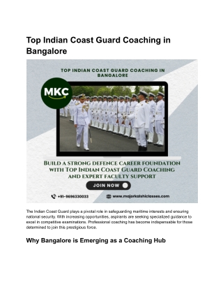 Top Indian Coast Guard Coaching in Bangalore at Major Kalshi Classes