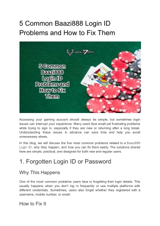 5 Common Baazi888 Login ID Problems and How to Fix Them