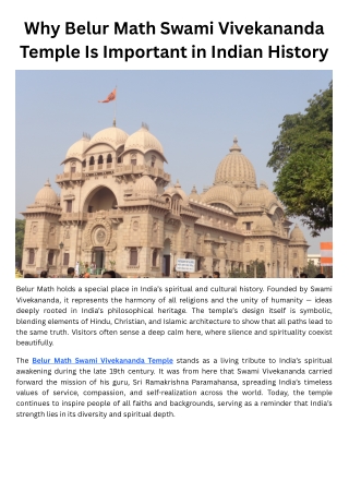 Why Belur Math Swami Vivekananda Temple Is Important in Indian History
