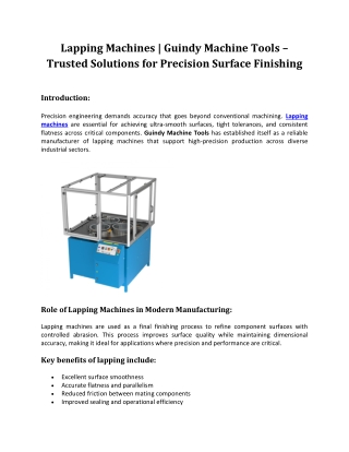 Lapping Machines|Guindy machine tools