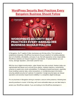 WordPress Security Best Practices Every Bangalore Business Should Follow