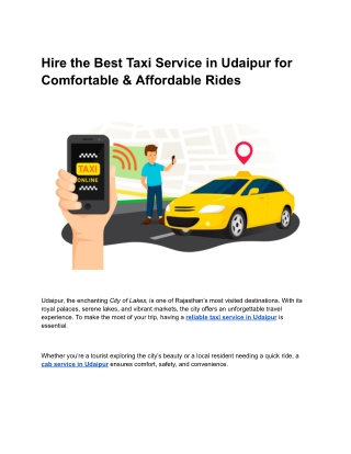 Hire the Best Taxi Service in Udaipur for Comfortable & Affordable Rides