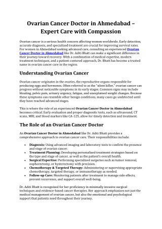 Ovarian Cancer Doctor in Ahmedabad – Expert Care with Compassion