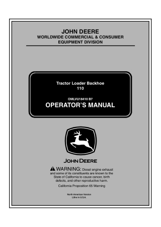 John Deere 110 Tractor Loader Backhoe Operator’s Manual Instant Download (PIN.311000-) (Publication No.OMLVU18410)