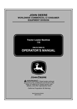 John Deere 110 Tractor Loader Backhoe Operator’s Manual Instant Download (PIN110001-) (Publication No.13606)
