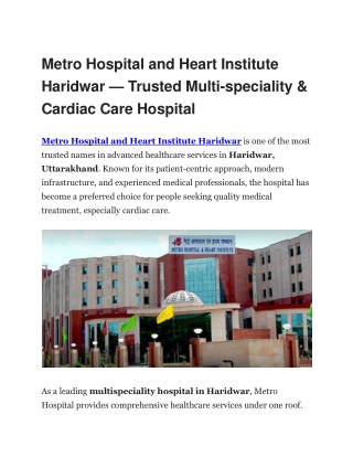 Best Heart Hospital in Haridwar | Metro Hospital