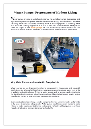 Water Pumps, Proponents of Modern Living