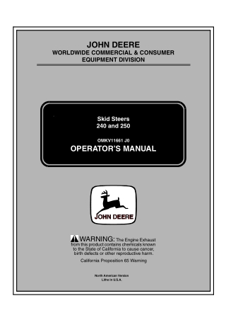 John Deere 240 and 250 Skid Steers Operator’s Manual Instant Download (PIN.240-14001- PIN.250-15001-) (Publication No.11