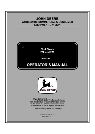 John Deere 260 270 Skid Steers Operator’s Manual Instant Download (260 PIN.160101- 270 PIN.170101-) (Publication No.1166