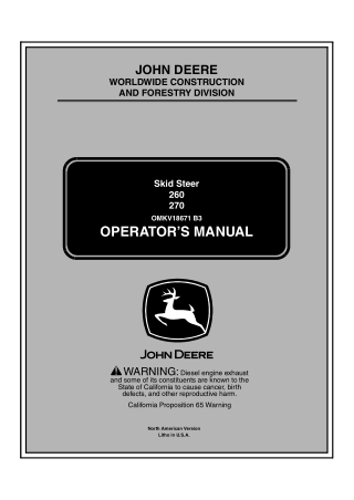 John Deere 260 270 Skid Steers Operator’s Manual Instant Download (260 PIN.380001- 270 PIN.470001-) (Publication No.1867