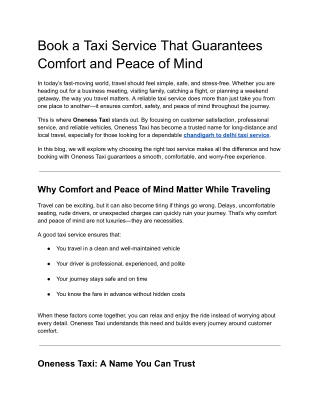 Book a Taxi Service That Guarantees Comfort and Peace of Mind