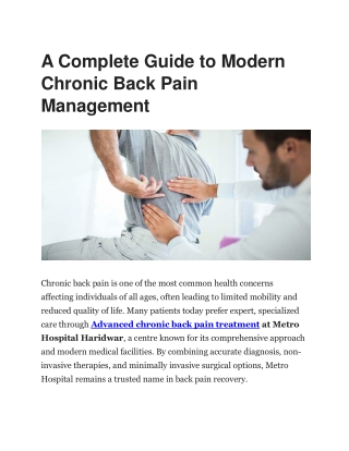 Advanced chronic back pain treatment - Metro Hospital Haridwar