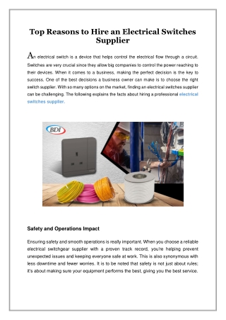 Top Reasons to Hire an Electrical Switches Supplier