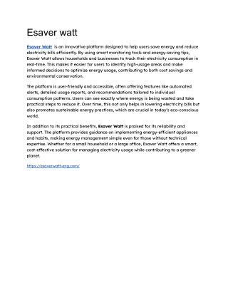 Esaver Watt is an innovative platform designed