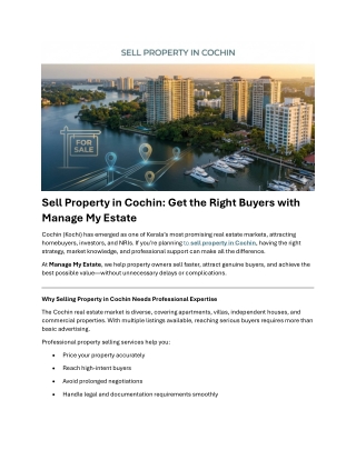 Sell Property in Cochin | Get the Best Price with Manage My Estate