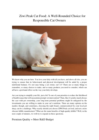 Ziwi Peak Cat Food: A Well-Rounded Choice for Responsible Cat Owners