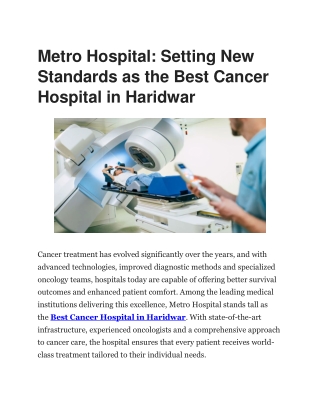 Best Cancer Hospital in Haridwar | Metro Hospital