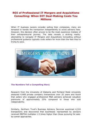 ROI of Professional IT Mergers and Acquisitions Consulting When DIY Deal-Making Costs You Millions