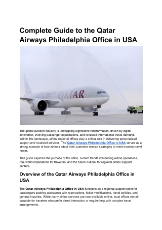 Complete Guide to the Qatar Airways Philadelphia Office in USA