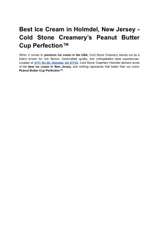 Best Ice Cream in Holmdel, New Jersey – Cold Stone Creamery’s Peanut Butter Cup Perfection™