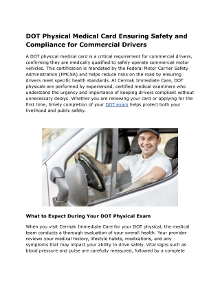 DOT Physical Medical Card Ensuring Safety and Compliance for Commercial Drivers