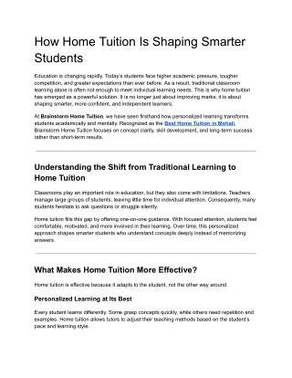 How Home Tuition Is Shaping Smarter Students