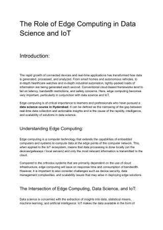 The Role of Edge Computing in Data Science and IoT