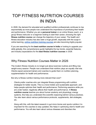 TOP FITNESS NUTRITION COURSES IN INDIA