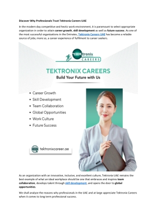 Discover Why Professionals Trust Tektronix Careers UAE