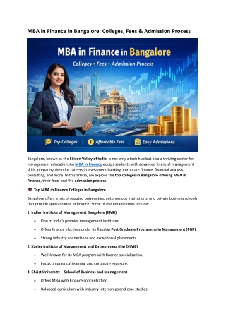 MBA in Finance in Bangalore