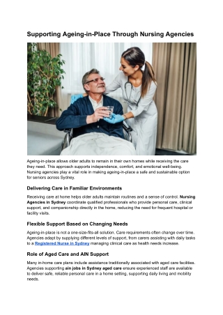 Supporting Ageing-in-Place Through Nursing Agencies