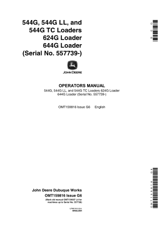 John Deere 544G 544G LL and 544G TC 624G 644G Loaders Operator’s Manual Instant Download (Pin557739-) (Publication No.15