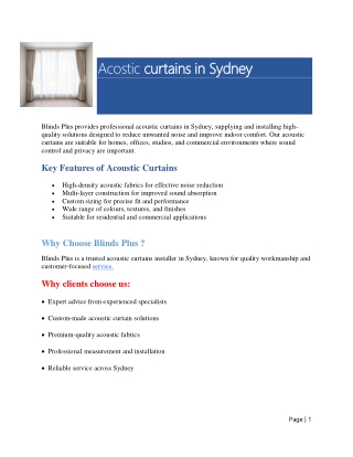 Acoustic Curtains Sydney | Leading Acoustic Curtain Specialists – Blinds Plus.