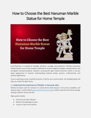 How to Choose Best Hanuman Marble Statue for Home Temple