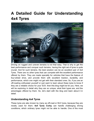 A Detailed Guide for Understanding 4x4 Tyres
