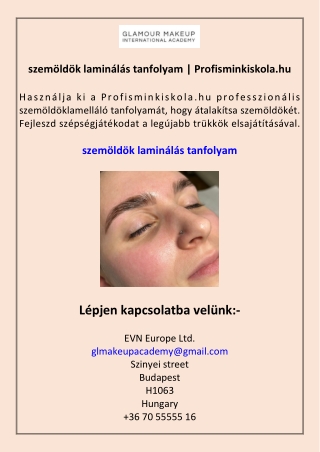 szemöldök laminálás tanfolyam Profisminkiskola.hu