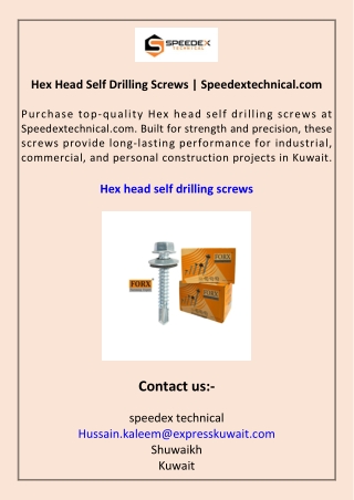 Hex Head Self Drilling Screws Speedextechnical.com