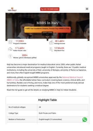 MBBS in Italy for Indian & International Students | YES Italy