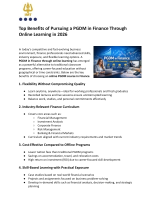 Top Benefits of Pursuing a PGDM in Finance Through Online Learning in 2026